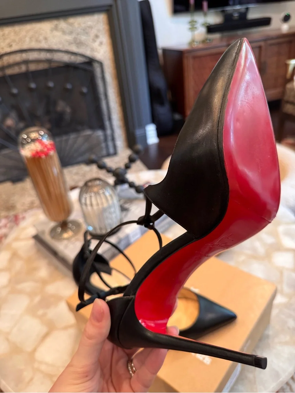 Christian Louboutin Black Strappy Pointed-Toe Pumps
